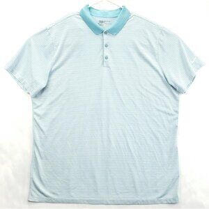 Nike Golf Dri-Fit Polo Shirt Mens 2XL Aqua White Striped Swoosh